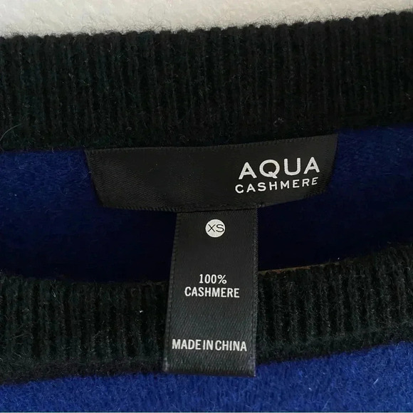 AQUA Cashmere Sweater Striped Blue Black Sz XS - Picture 3 of 5